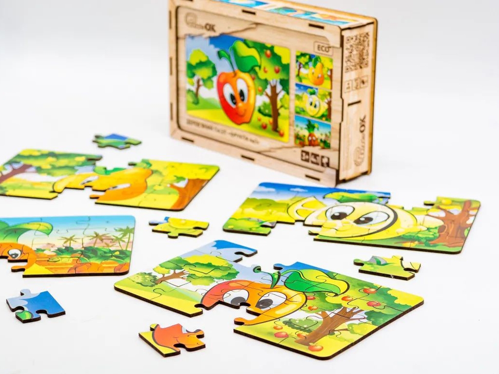Дерев’яний пазл Фрукти 4в1, PuzzleOk