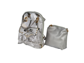 Рюкзак из прозрачного ПВХ и металлизированного ПУ с косметичкой внутри. TMB-262