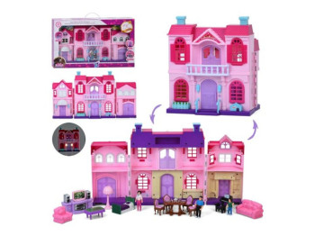 Кукольный домик со светом и звуком 16924, 27 см, мебель и 3 фигурки, BabyToys