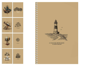 Тетрадь А6 на спирали Marine Collection, 80 листов, в клетку, крафт-картон, микс видов