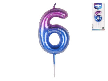 Свеча для торта цифра "6", градиентная, 6 см