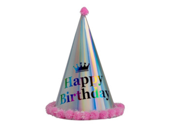 Колпак голографический "Happy Birthday" 9093-006, розовый