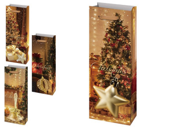 Пакет новорічний паперовий під пляшку Merry Christmas 12,8х8,4х36см, R96598