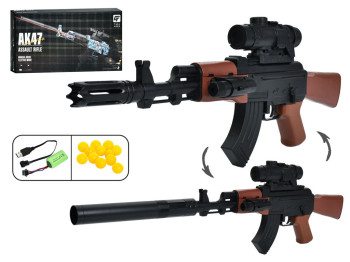 Іграшковий автомат AK47 із лазерним прицілом та пластиковими кулями, 67 см, USB зарядне