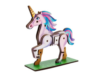 Дерев’яний 3D конструктор TURBO Unicorn, 137×128×50 мм, 29 деталей, PuzzleOk