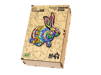 Фигурный деревянный пазл Пушистый кролик A4, в деревянной упаковке, PuzzleOk