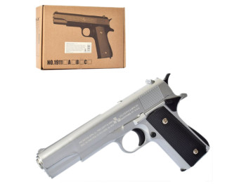 Пистолет игрушечный металлический на пульках 22 см. 1911A