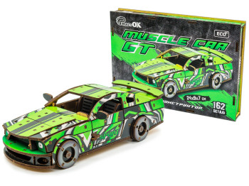 Дерев'яний 3D конструктор зелений Muscle Car, 162 деталі, PuzzleOk Puz-00946