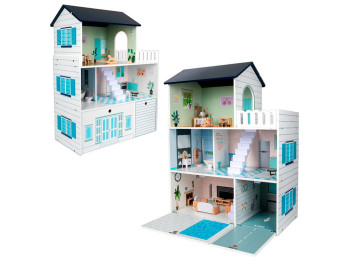 Будинок для ляльок дерев’яний MD 0748, 80 см, 3 поверхи з меблями, BabyToys
