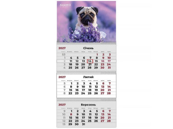 Календарь настенный квартальный 2027 год, 3 пружины, Dogs 3, Axent 8803-27-12-A