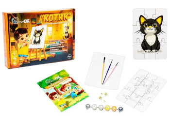 Деревʼяний пазл-розмальовка Котик, PuzzleOk