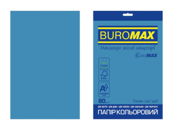 Цветная бумага BUROMAX EUROMAX INTENSIVE, A4, синяя, 80 г/м², 20 листов