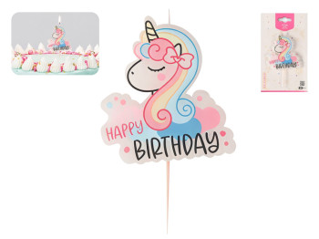 Свічка для торта Єдиноріг Happy Birthday, 13,5см
