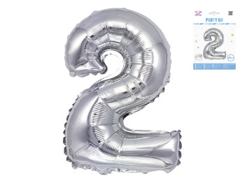 Шар фольгированный цифра 2 Party Go 40 см, самодержащаяся форма, серебряная