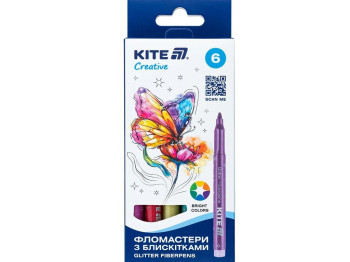 Фломастери з блискітками Creative 6 кольорів, Kite