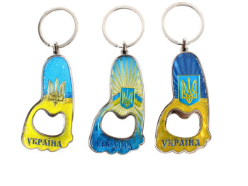 Брелок-відкривачка стопа металева Україна, мікс дизайнів (ціна за 1шт)