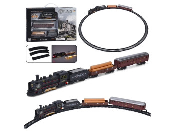 Игрушечная железная дорога HS8017A, локомотив с тремя вагонами, звук и свет, на батарейках