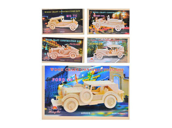 Деревянная игрушка Пазлы Старинные автомобили 3D. Wood Craft MD 0473