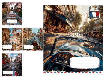 Зошит у лінію I love Paris 048-3615L, 48 аркушів, ВД-лак, 5 видів (ціна за 1шт), Школярик