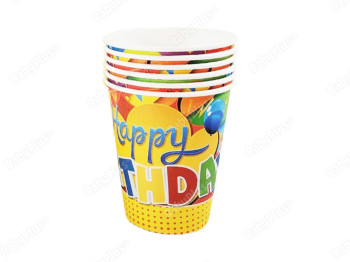 Набор День Рождение Happy birthday желтый, Стаканчики 10 шт, Jumbi