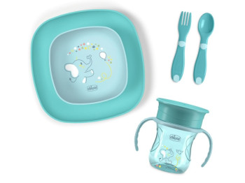 Набор посуды Set Pappa, 12м+, 5 предметов, голубой, Chicco
