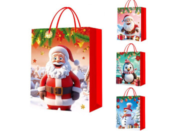 Пакет новогодний бумажный M Santa&Co 3D 26х32х12см. R96901-M