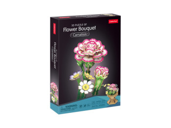3D пазл конструктор Carnation Flower Bouquet, 18.7 см, объемная композиция, Cubic Fun