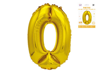 Шар фольгированный 0 Party Go 40 см, самодержащаяся форма, золотой