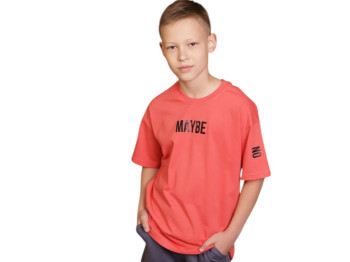 Футболка подростковая для парня Maybe летняя. Рост 152 коралловый. GBI Teens 13745