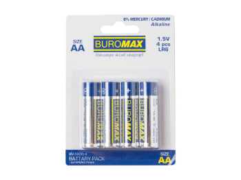 Батарейка алкалиновая AA LR6 1,5 В Buromax, цилиндрическая форма (упаковка 4шт)