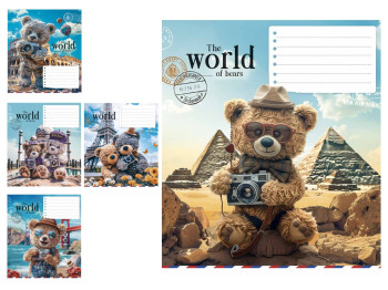 Тетрадь в косу линию The World of Bears 012-3443C, 12 листов, ВД-лак, 5 втдов (цена за 1шт),Школярик