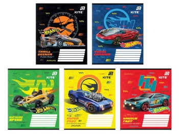 Зошит шкільний Kite Hot Wheels, 12 аркушів, у клітинку, 5 видів (ціна за 1шт), Kite