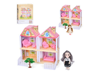 Кукольный домик игровой 666-3AA-8, 2 этажа, с куклой и мебелью, BabyToys