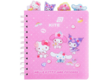 Блокнот із розділювачами Hello Kitty, 80 аркушів, клітинка, пластикова обкладинка, Kite