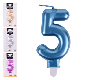 Свеча металлизированная для торта цифра "5", 9см, микс цветов, цена за 1шт