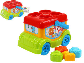Игрушка автобус-сортер пластиковый ТехноК с фигурками животных, 19 см