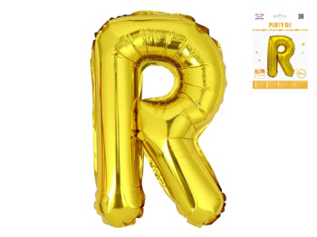 Шар фольгированная буква R Party Go 40 см, самодержащаяся форма, золотая