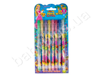 Набор ручек гелевых с блеском 8 цветов PRINCESS WORLD, KIDIS 7484