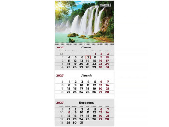 Календарь настенный квартальный Waterfalls 1, 2027 год, 1 пружина, Axent