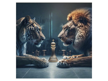 Алмазная картина Тигр со львом 30х30 см, Strateg