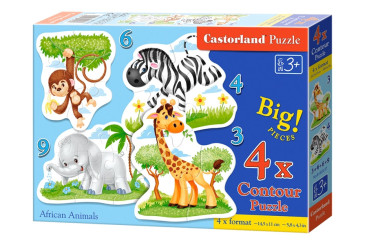 Пазли Африканські тварини, 3,4,6 і 9 елементів, Castorland