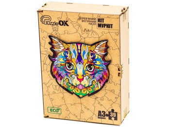 Фигурный деревянный пазл Кот Муркот A3, в деревянной упаковке, PuzzleOk