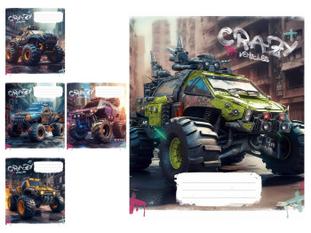 Тетрадь 36 л. в клетку Monster trucks 036-3283K, ВД-лак, 5 видов (цена за 1шт), Школярик