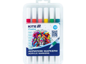 Маркеры акриловые Creative 12 цветов, Kite