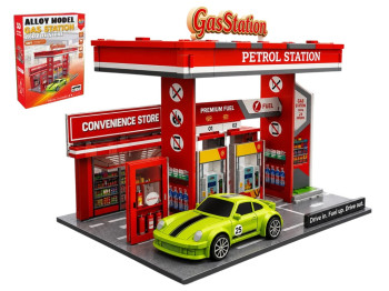 Игровой набор Alloy Model Gas Station, автозаправочная станция с машинками, 18 см