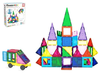 Магнитный конструктор Picasso Tiles Magnetic Tile Blocks with Car Base & Storage Bag, 61 деталь