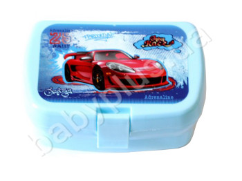 Ланч бокс одинарный с вставкой для двух бутербродов, ложкой и вилкой, Crazy Race, KIDIS 13002
