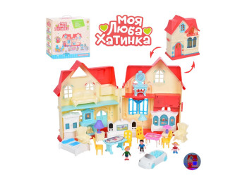 Домик, мебель, авто, 3 фигурки, звук, свет