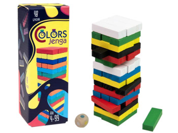 Настольная игра балансировки Colors Jenga, 15,5 см, с кубиком, Strateg