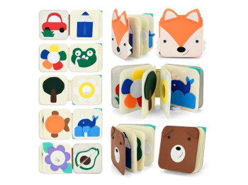 М’яка бізі-книжка 25002-25003, 15×15 см, з блискавкою, дзеркалом і рухомими деталями, 2 вида